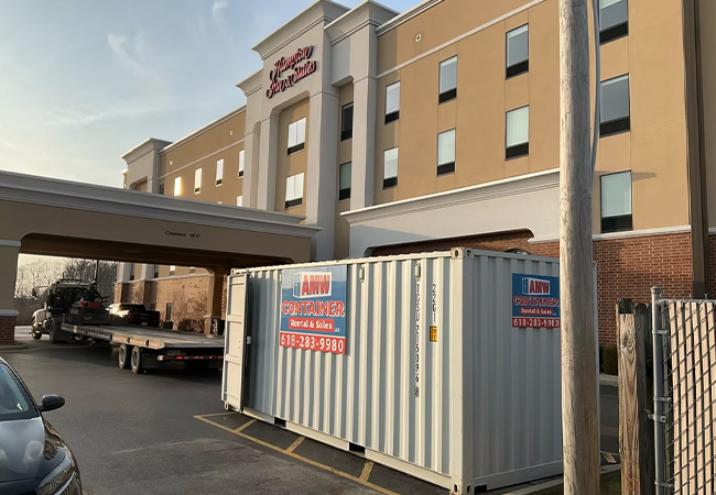 Container rental set up at hotel.
