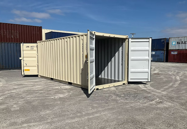 Specialty container with doors open on both sides.